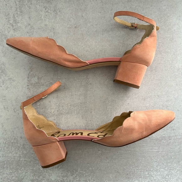 Sam Edelman LARA Scalloped Edge Ankle Strap Block Heel Pumps, Pink 9.5 - Picture 5 of 11
